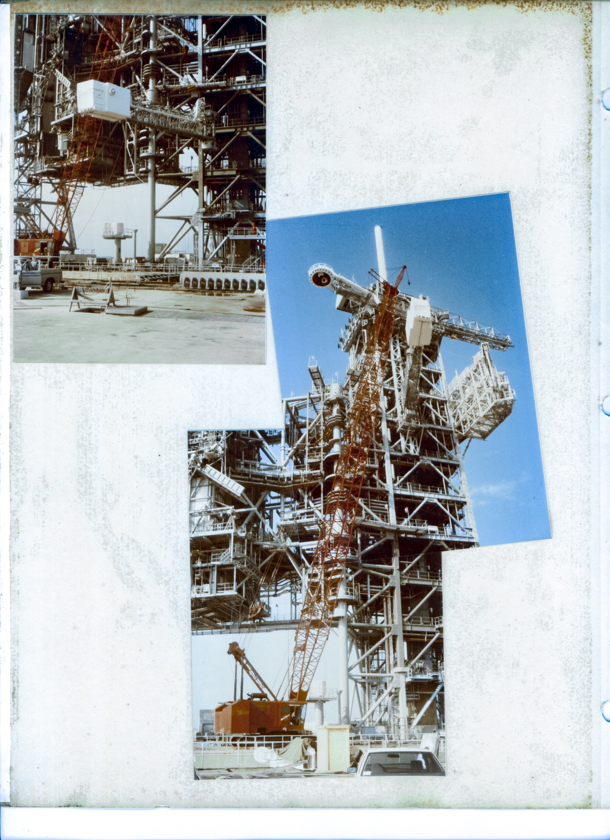 Union ironworkers working for Ivey Steel Erectors lift the Orbiter Access Arm to its location high on the Fixed Service Structure at Space Shuttle Launch Complex 39-B, Kennedy Space Center, Florida.